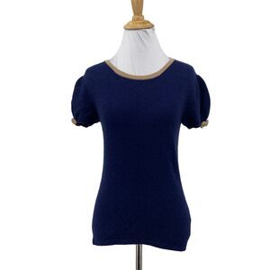 Galeries Lafayette Cashmere Top Womens 2 Round Neck Puff Short Sleeve Bow Shirt